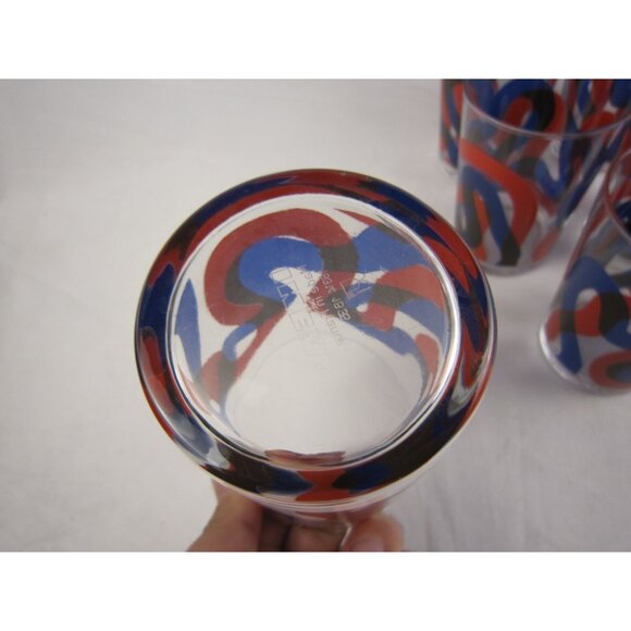 Set of 6 IKEA Framkalla Glasses Tumblers Abstract Red Blue - Made in France - Picture 3 of 8